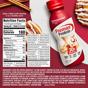Premier Protein Shake, 30g Protein, 1g Sugar,24 Vitamins&Minerals Nutrients to Support Immune Health, Cinnamon Roll,11.5 fl oz - Pack of 12