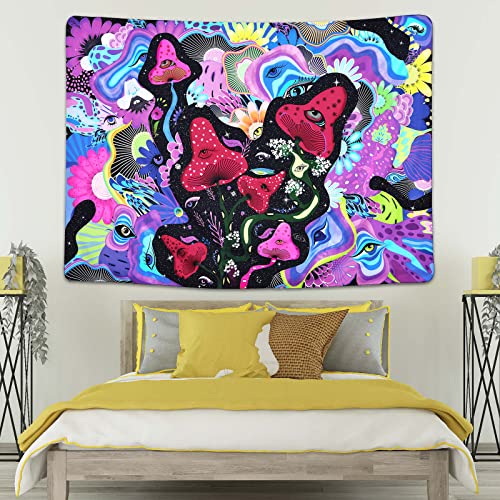 Mushroom Tapestry Hippie Eyes Tapestries Stars Tapestry Colorful Flowers Tapestry Wall Hanging for Room(Purple, 51.2 x 59.1 inches)