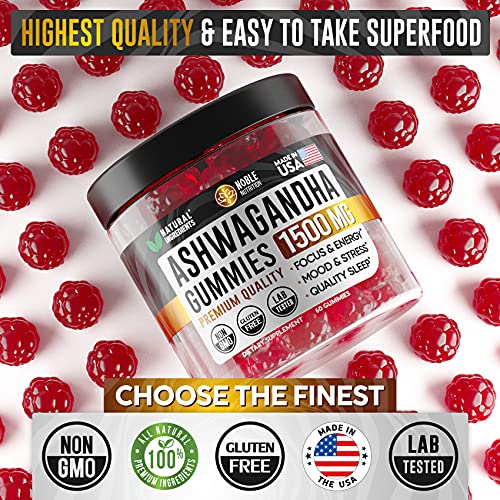 Ashwagandha Gummies by Noble Nutrition - with Organic Ashwagandha Root - Mood Boost, Immune Support, and Energy Increase Ashwagandha Supplements - 60 Gummies