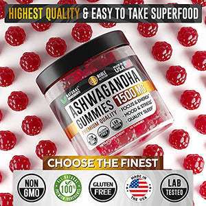 Ashwagandha Gummies by Noble Nutrition - with Organic Ashwagandha Root - Mood Boost, Immune Support, and Energy Increase Ashwagandha Supplements - 60 Gummies