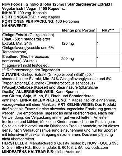 NOW Supplements, Ginkgo Biloba 120 mg, Double Strength, Non-GMO Project Verified, 100 Veg Capsules