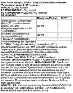 NOW Supplements, Ginkgo Biloba 120 mg, Double Strength, Non-GMO Project Verified, 100 Veg Capsules