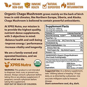 XPRS Nutra Organic Chaga Mushroom Powder - Premium USDA Organic Chaga Mushrooms Powder - Chaga Powder Supports Immune Health - Vegan Friendly Superfood for Chaga Tea and Beverages (4 oz)