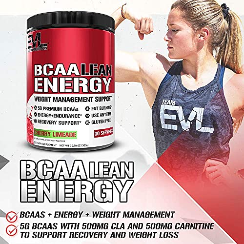 Evlution Nutrition BCAA Lean Energy - Essential BCAA Amino Acids + Vitamin C, Fat Burning & Natural Energy, Performance, Immune Support, Lean Muscle, Recovery, Pre Workout, 30 Serve, Cherry Limeade