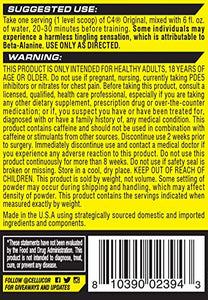 C4 Original Pre Workout Powder Fruit Punch - Vitamin C for Immune Support - Sugar Free Preworkout Energy for Men & Women - 150mg Caffeine + Beta Alanine + Creatine - 60 Servings