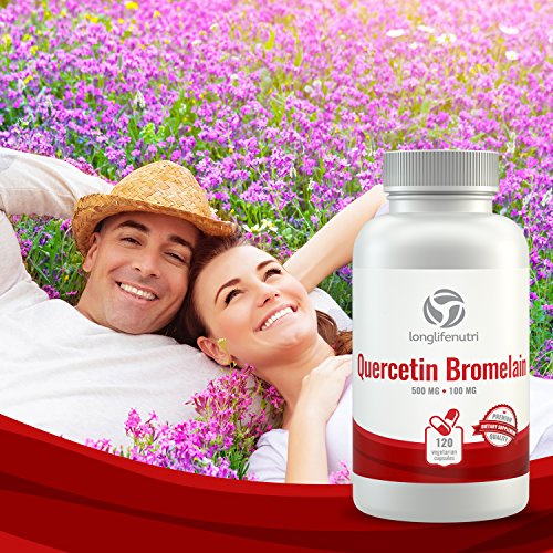 Quercetin 500mg with Bromelain 100mg 120 Vegetarian Capsules | Natural Anti Inflammatory Antioxidant Supplement | Allergy Relief Complex | Heart Health | Dihydrate Pure Powder Extract Cap 500 mg Plus
