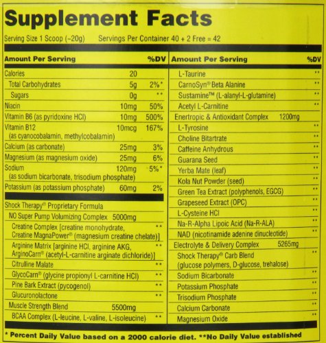 Universal Nutrition Shock Therapy Pre-Workout Pump & Energy Supplement, with BCAA complex, Creatine, and Electrolytes - Pink Lemonade - 42 Servings