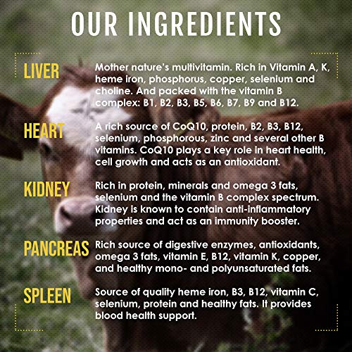 Grass Fed Beef Organs – (200 Count) Liver, Heart, Kidney, Pancreas, Spleen Supplement. Organ Meat Complex sourced from New Zealand
