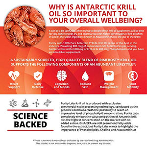 Pure Antarctic Krill Oil Supplement. 2,000mg of Krill Oil and 800mcg Astaxanthin. 60 Softgels Rich in Omega 3, Fatty Acids, DHA, EPA, & Phospholipids. Supports Joint, Memory and Brain Function