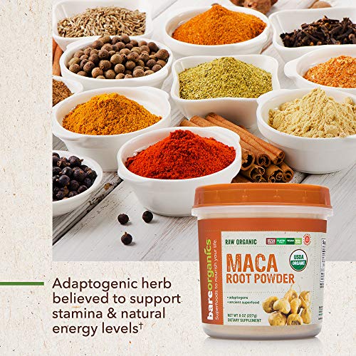 BareOrganics Maca Root Powder | Organic, Vegan, Non-GMO, Gluten-Free | Energy & Stamina Support, 8oz