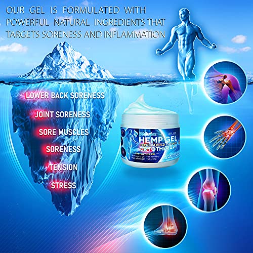 Hemp Gel Cryotherapy Joint & Muscle - High Strength Hemp Oil Formula Rich in Natural Extracts. Soothe Feet, Knees, Back, Shoulders - Max Strength & Efficiency - Made in USA