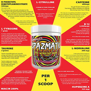 Tim Muriello's Spazmatic Preworkout (Strawberry) - 400mgs Caffeine - 6 Grams Pure Citrulline for Muscle Pumps- Fast Acting Focus - 30 Full Servings - All-In-1-Scoop Formula