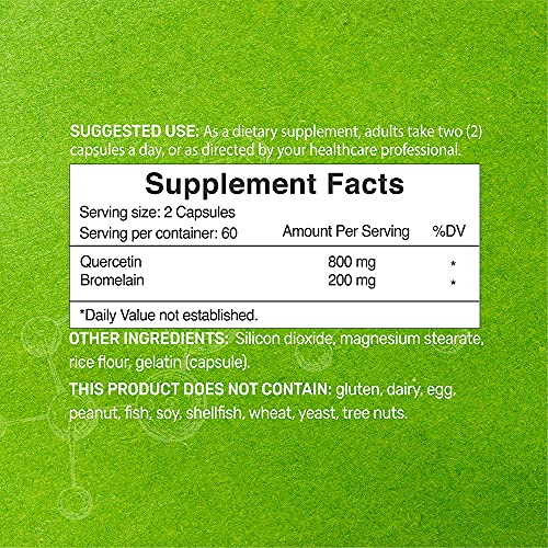 Quercetin 1000mg 2-1 Formula, Bromelain with Quercetin Supplements, 120 Capsules | Anti-Oxidant and Anti-inflammatory- Support Healthy Immune Response for Men and Women