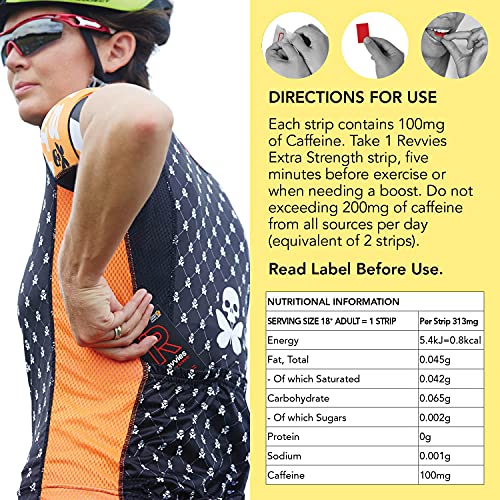 Revvies Extra Strength Energy Strips | Cola Lemon | 15 Strips | 100mg Caffeine Strip | 1 Strip = 1.25 x Energy Drink | Less Than 2 Calories | Vegan | 3 x 5PK