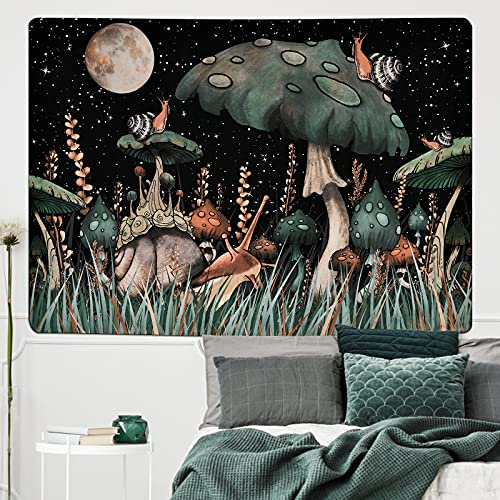 Trippy Mushroom Tapestry Moon and Stars Tapestry Snail Tapestry Fantasy Plants and Leaves Tapestry Wall Hanging for Room(36.02 x 48.03 inches)