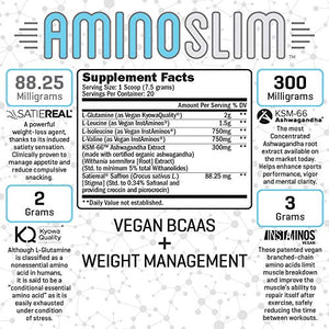 Amino Slim - Slimming BCAA Weight Loss Drink for Women, Vegan Amino Acids & L-Glutamine Powder for Post Workout Recovery & Fat Burning | Daily Appetite Suppressant, Metabolism Booster & Stress Relief