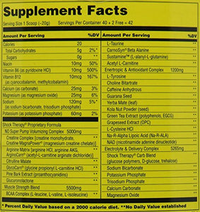 Universal Nutrition Shock Therapy Pre-Workout Pump & Energy Supplement, with BCAA complex, Creatine, and Electrolytes - Peach Tea - 42 Servings