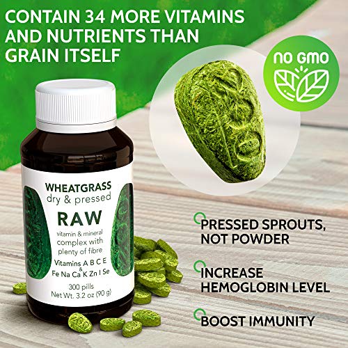 RAW Wheat Grass Pressed Sprouts 300 Capsules - Vegan Nutritional Supplement - Contain Record Number of Vitamins