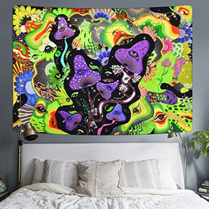 Mushroom Tapestry Psychedelic Eyes Tapestries Trippy Tapestry Colorful Flowers Tapestry Wall Hanging for Room(Purple and Green, 51.2 x 59.1 inches)