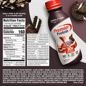 Premier Protein Shake, Cookies & Cream, 30g Protein, 1g Sugar, 24 Vitamins & Minerals, Nutrients to Support Immune Health 11.5 fl oz, 12 Pack