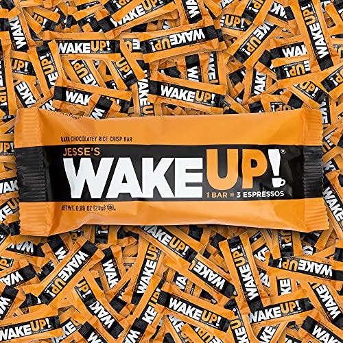 WAKE UP (1 Bar = 3 ESPRESSOS): Vegan, Gluten Free Energy Bar, 250mg Caffeine (Plant-Based), 110 Calories, Kosher Ingredients, Non GMO, Low Sugar, Dairy Free, Egg Free, Soy Free, Dark Chocolate Flavor Rice Crisp Bar to Boost Brain Focus, Clarity, Hours of