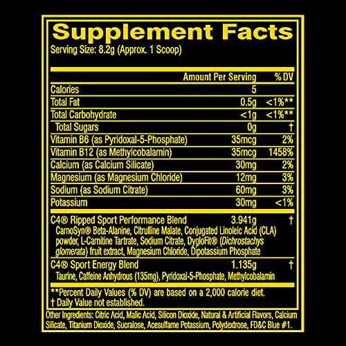 C4 Ripped Sport Pre Workout Powder Fruit Punch | NSF Certified for Sport + Sugar Free Preworkout Energy Supplement for Men & Women | 135mg Caffeine + Weight Loss | 30 Servings