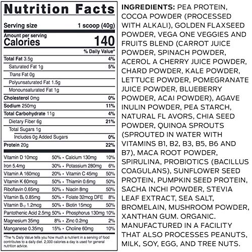 Vega One Organic, Mocha, Meal Replacement Protein Powder, Vegan, Plant Based, Superfood, Vitamins, Probiotics, Dairy Free, Gluten Free, Pea Protein for Women and Men, 12.7 Ounces (9 Servings)