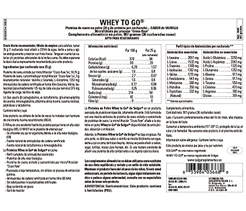 Solgar Grass Fed Whey to Go Protein Powder Vanilla, 2 lb - 20g of Grass-Fed Protein from New Zealand cows - Great Tasting & Mixes Easily - Supports Strength & Recovery - Non-GMO, 36 servings