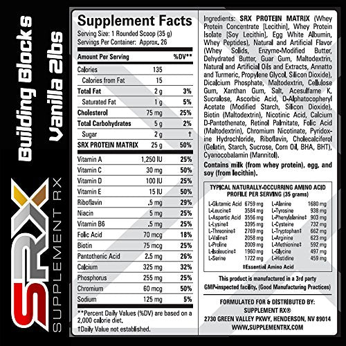 Supplement Rx - Building Blocks Protein Powder Creamy Vanilla 2lbs, Whey Protein-Egg White Complex