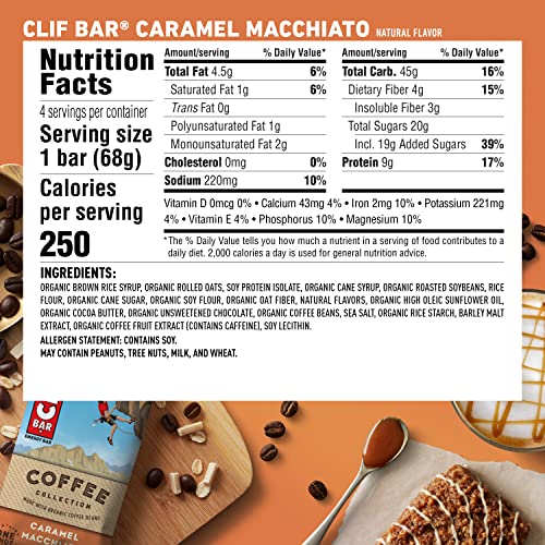 CLIF BARS with 1 Shot of Espresso - Energy Bars - Coffee Collection Variety Pack - 65 mgs of Caffeine Per Bar - Made with Organic Oats - Plant Based Food- Kosher (2.4 Ounce Breakfast Bars, 15 Count)