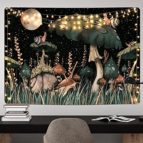 Trippy Mushroom Tapestry Moon and Stars Tapestry Snail Tapestry Fantasy Plants and Leaves Tapestry Wall Hanging for Room(36.02 x 48.03 inches)