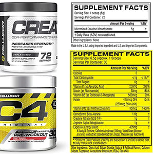 Cellucor Pre Workout & Creatine Bundle, C4 Original Pre Workout Powder, Fruit Punch, 30 Servings + Cor Performance Creatine Powder, 72 Servings