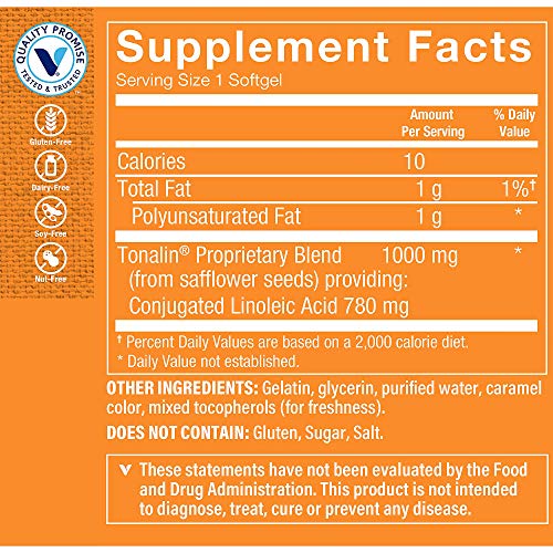 Tonalin CLA 1000mg Softgel, Conjugated Linoleic Acid 740mg from Safflower Seeds Supports Reduction of Body Fat, Stimulant Free, Gluten Free (180 Softgels) by The Vitamin Shoppe