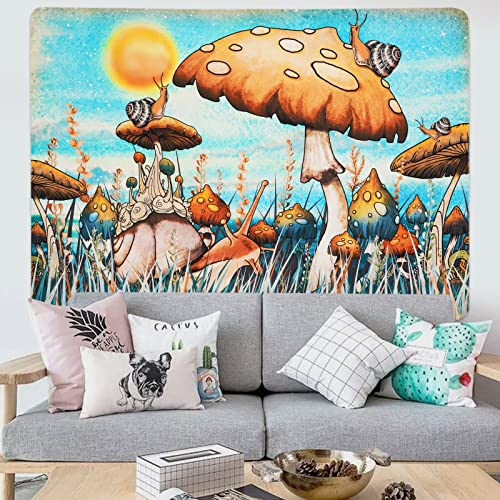 Trippy Mushroom Tapestry Hippie Sun Tapestry Snail Tapestry Plants and Leaves Tapestries Fantasy Fairy Tale Tapestry Wall Hanging for Room(51.2 x 59.1 inches)