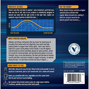 BodyTech Whey Protein Isolate Powder with 25 Grams of Protein per Serving BCAA's Ideal for PostWorkout Muscle Building Growth, Contains Milk Soy Strawberry Banana (3 Pound)