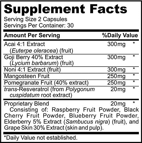 Super Antioxidant Supplement - Goji Berry Capsules, Acai Berry Capsules, Mangosteen Capsules, Resveratrol, Pomegranate & Noni Capsules - 60 Capsules