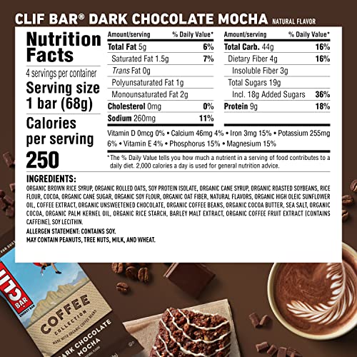 CLIF BARS with 1 Shot of Espresso - Energy Bars - Coffee Collection Variety Pack - 65 mgs of Caffeine Per Bar - Made with Organic Oats - Plant Based Food- Kosher (2.4 Ounce Breakfast Bars, 15 Count)