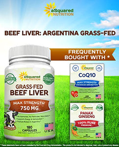 Grass Fed Beef Liver (Desiccated) - 180 Capsules - Argentine Pasture-Raised Beef Liver Pills - 3000mg Supplement Powder Per Serving - Natural Iron, B12, Vitamin A for Energy - Non-GMO