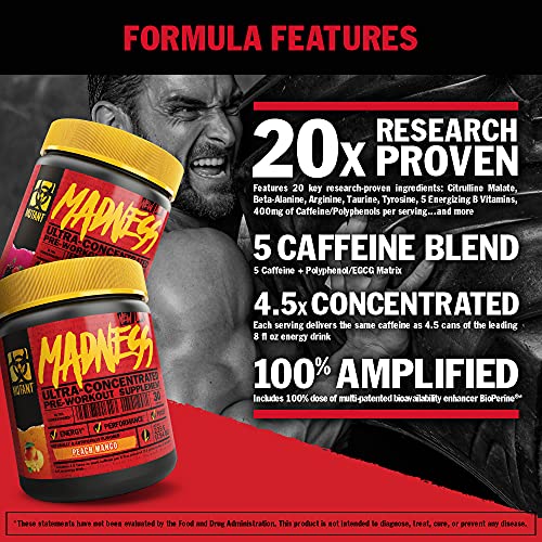 Mutant Madness Sugar-Free Pre-Workout Powder – Engineered Exclusively for High-Intensity Workouts (Blue Raspberry +Peach Mango + Mask)