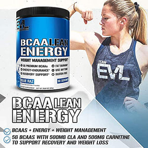 Evlution Nutrition BCAA Lean Energy - Essential BCAA Amino Acids + Vitamin C, Fat Burning & Natural Energy for Performance, Immune Support, Lean Muscle, Recovery, Pre Workout, 30 Serve, Blue Raz