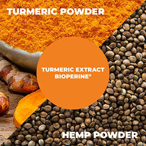 Turmeric Curcumin, Hemp Powder, BioPerine & Lemon Balm - Joint Discomfort Relief Supplement for Balanced Inflammation. Stress, Sleep & Mood Support with Curcuminoids & Black Pepper for Men and Women