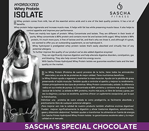 Sascha Fitness Hydrolyzed Whey Protein Isolate,100% Grass-Fed (2 Pound,Chocolate)