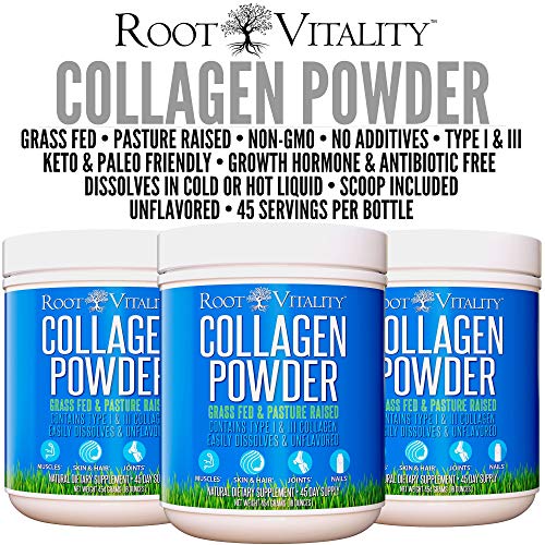 Root Vitality Collagen Peptides, Collagen Powder, Grass Fed, Premium Quality Collagen Protein, Pasture Raised, Easily Dissolves, Keto & Paleo Friendly, Non-GMO, 16 Ounces