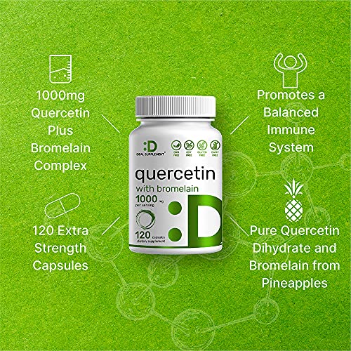 Quercetin 1000mg 2-1 Formula, Bromelain with Quercetin Supplements, 120 Capsules | Anti-Oxidant and Anti-inflammatory- Support Healthy Immune Response for Men and Women